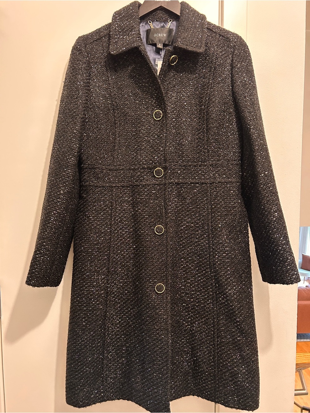 J.Crew Women's NWT Black sparkle Tweed Coat size 8